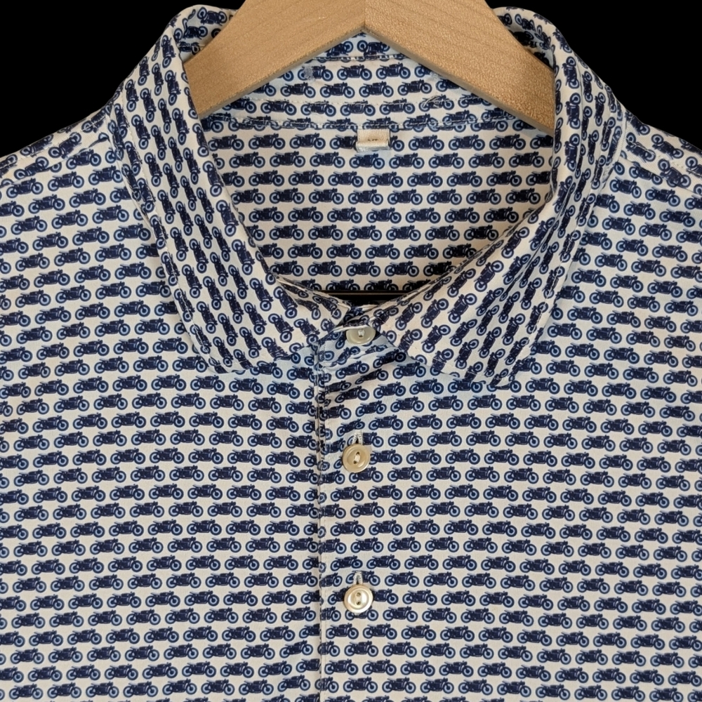 Peter Millar Polo Shirt XL Blue Motorcycle AOP Summer Comfort Performance Golf